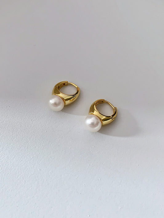 925 Silver Pearl Hoop Earrings