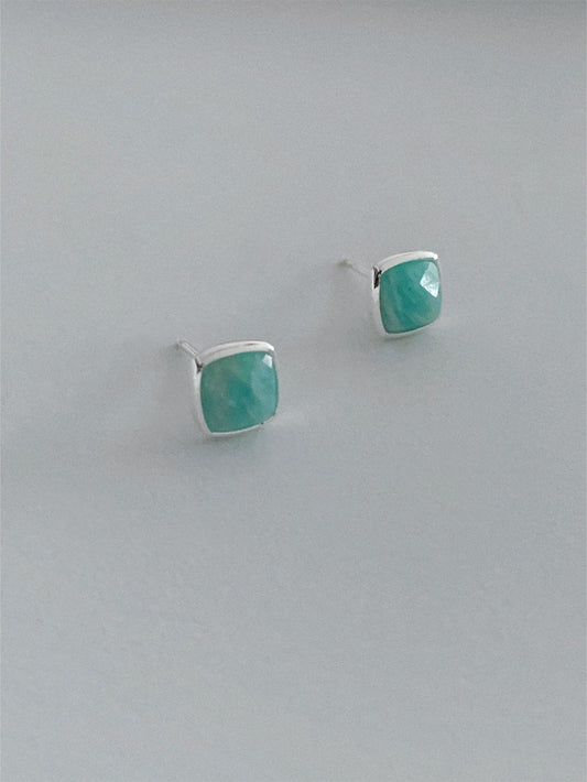 925 Silver Cubic Amazonite Stud Earrings