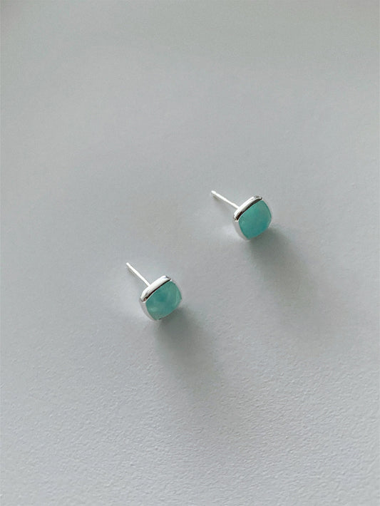 925 Silver Cubic Amazonite Stud Earrings