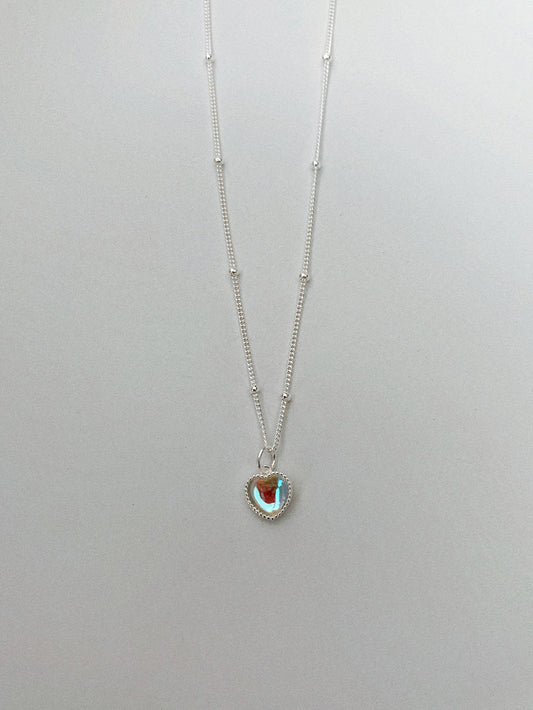 925 Silver Rainbow Moonstone Heart Necklace