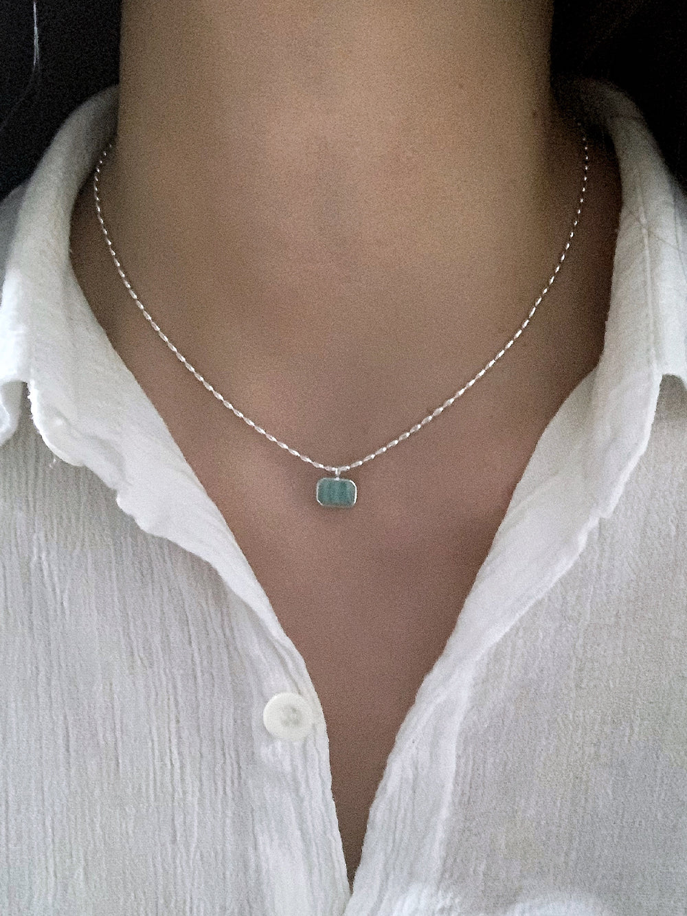 925 Silver Cubic Amazonite Necklace