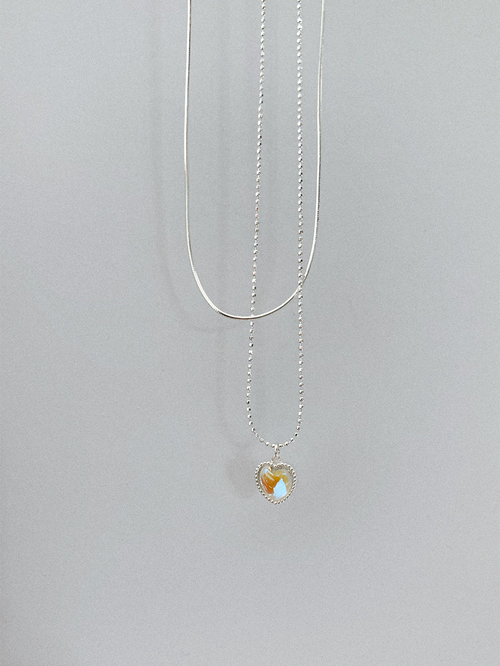 925 Silver Layered Moonstone Heart Necklace