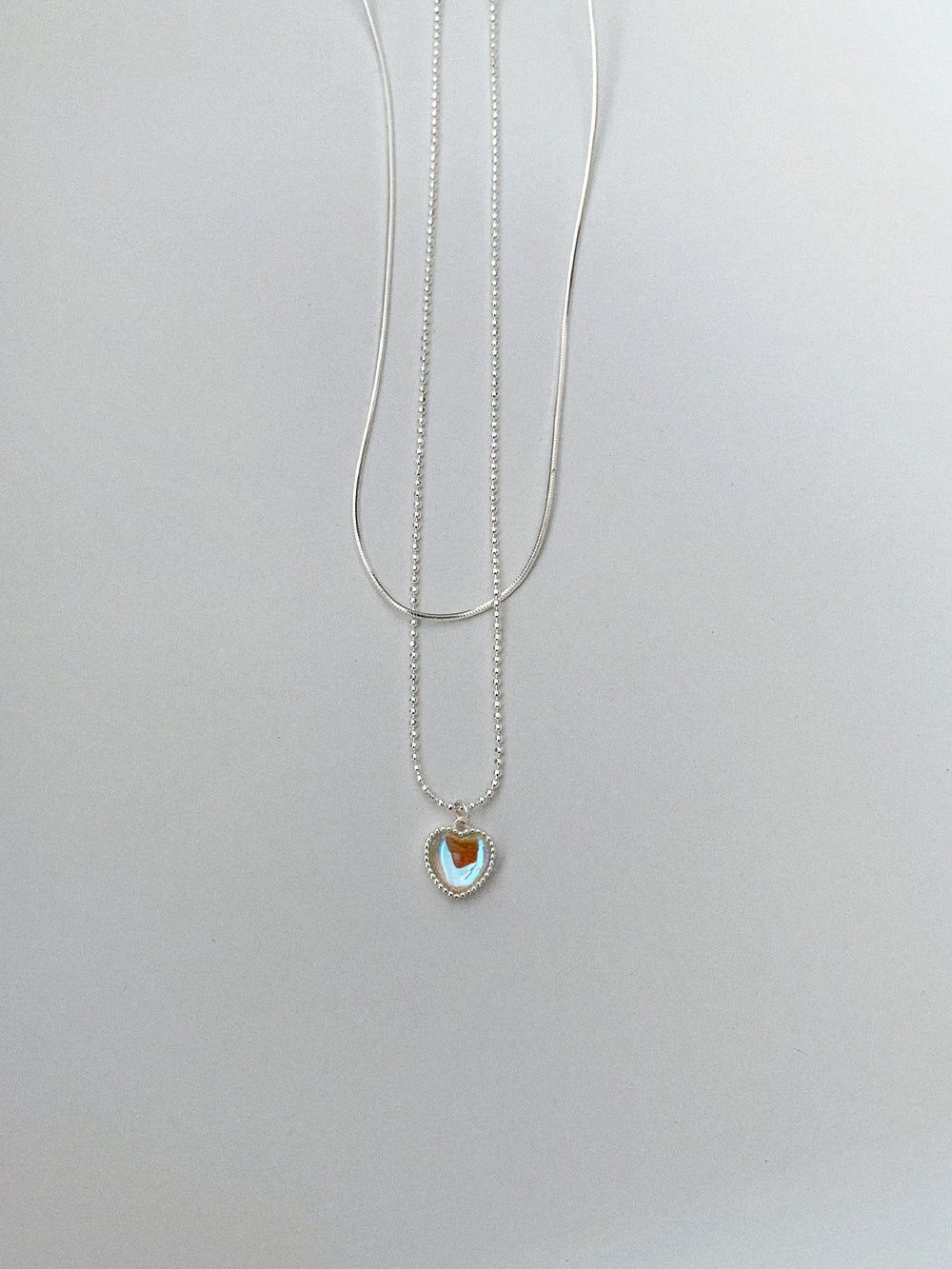 925 Silver Layered Moonstone Heart Necklace