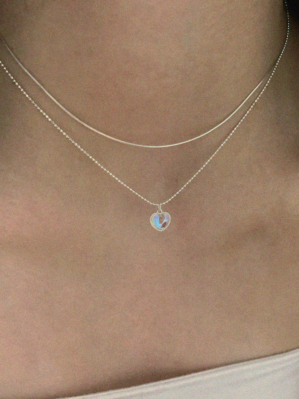 925 Silver Layered Moonstone Heart Necklace