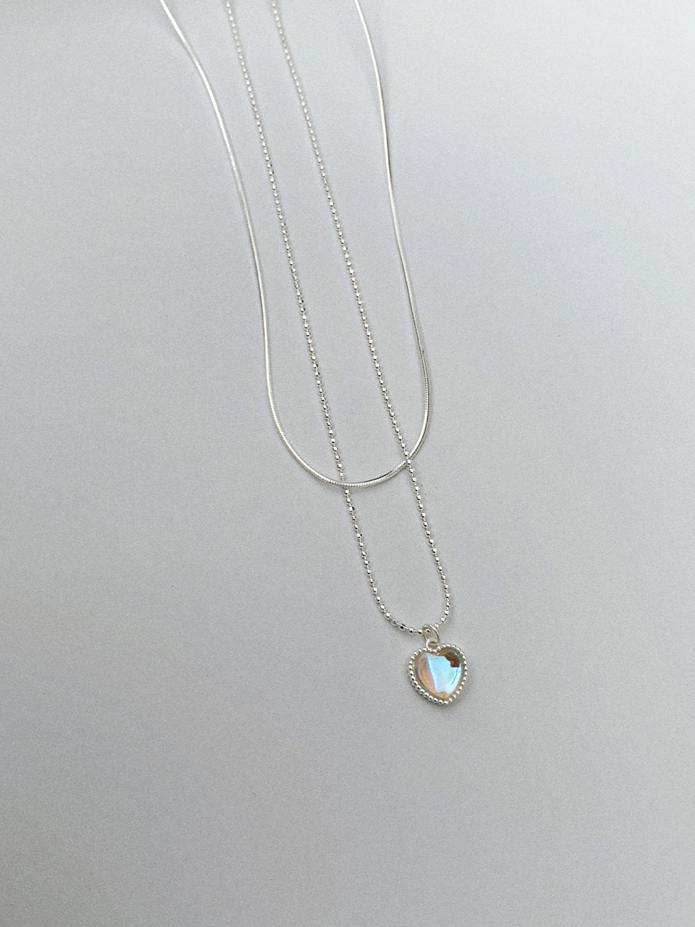 925 Silver Layered Moonstone Heart Necklace