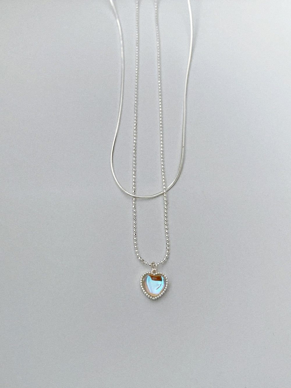 925 Silver Layered Moonstone Heart Necklace