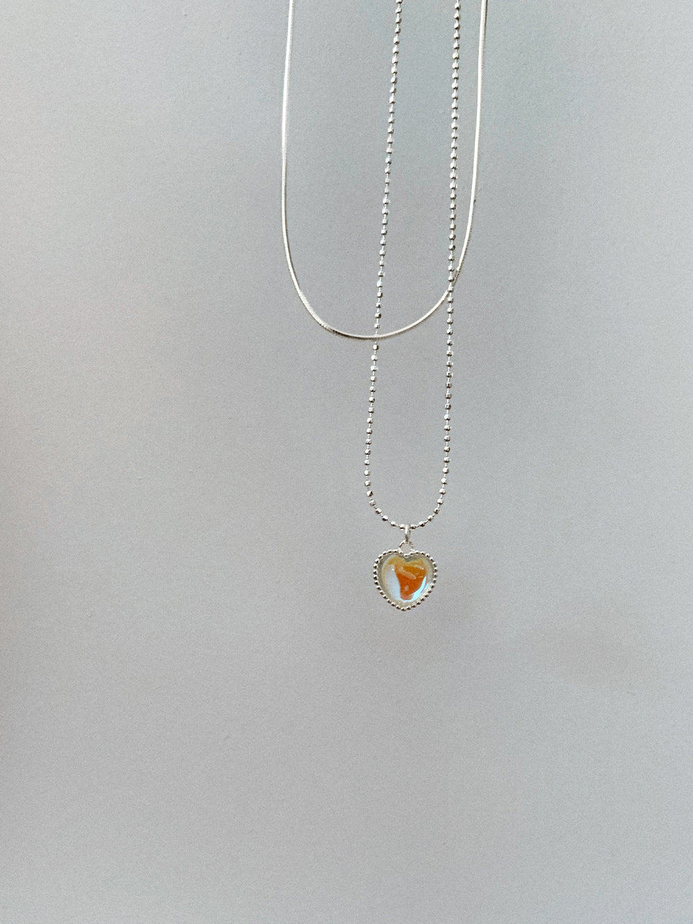 925 Silver Layered Moonstone Heart Necklace