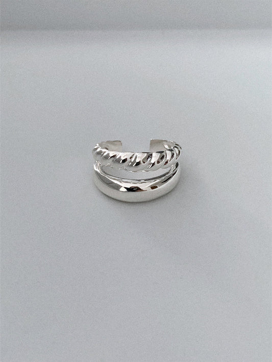 925 Silver Duo Twist & Dome Open Ring