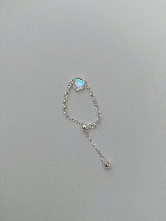 925 Silver Moonstone Heart Chain Ring